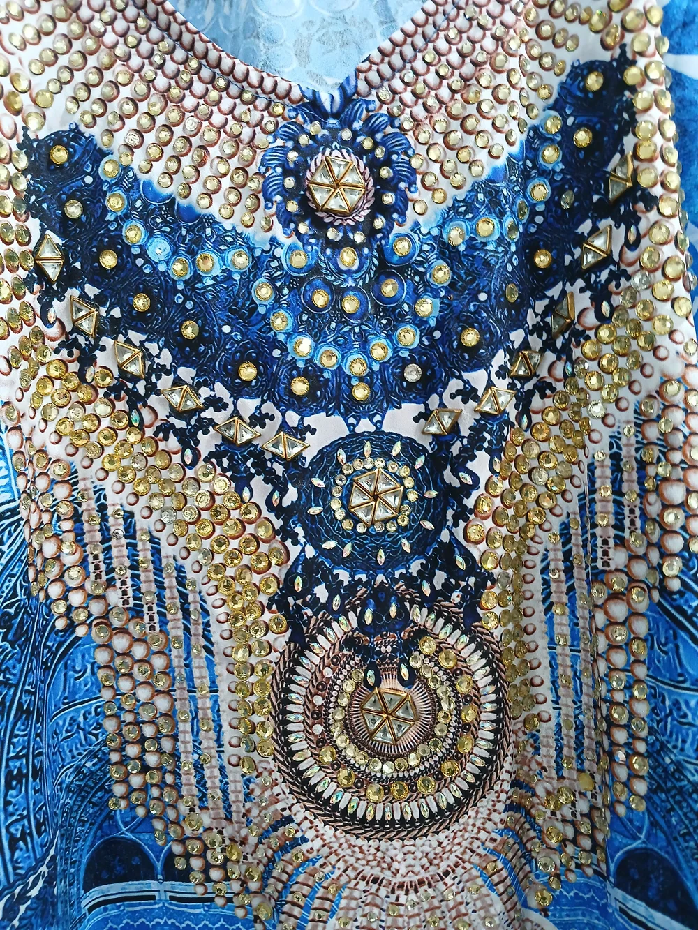 Mediterranean Blue Embellished V-Neck Swim Coverup
